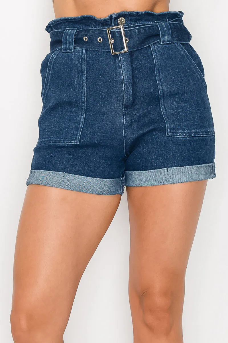 Belted Paperbag Denim Shorts - 3 colors - Ships from The US