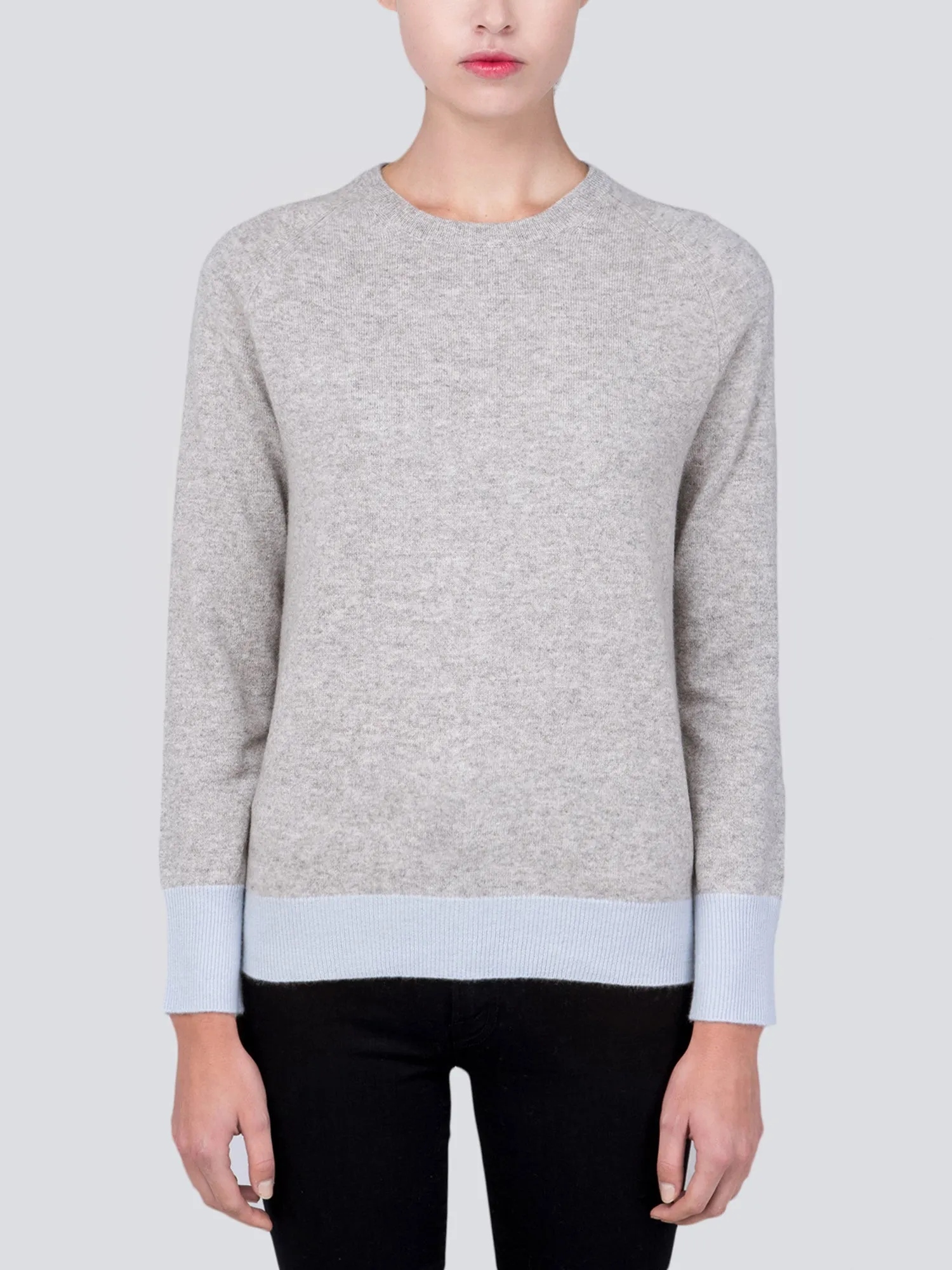 Classic Crew Neck Sweater_CB_Light Grey/Baby Blue