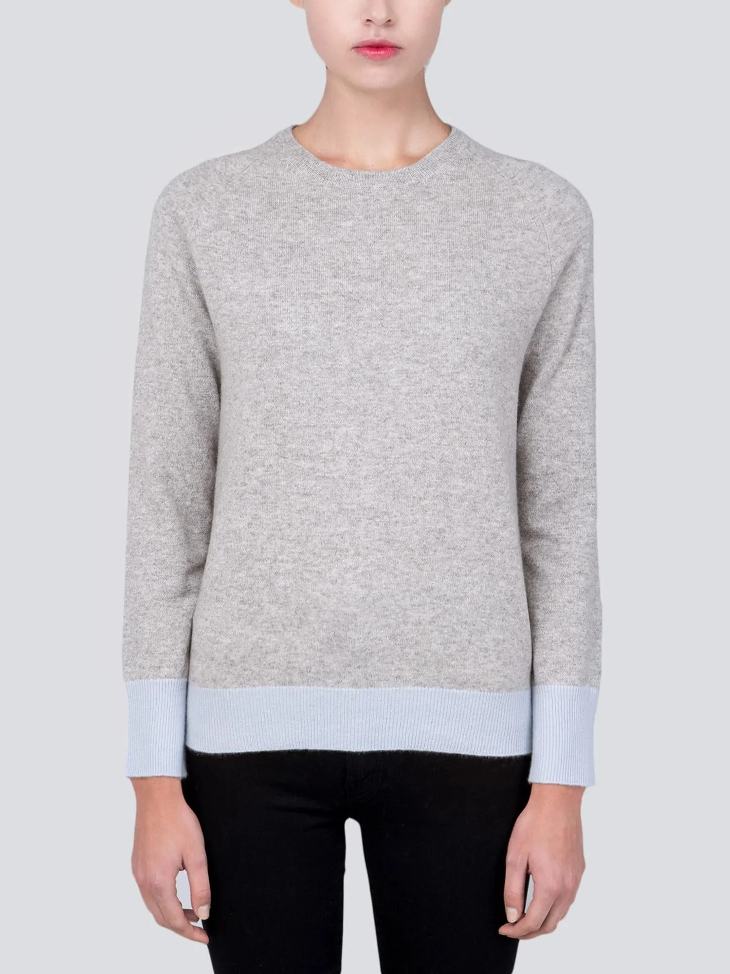 Classic Crew Neck Sweater_CB_Light Grey/Baby Blue