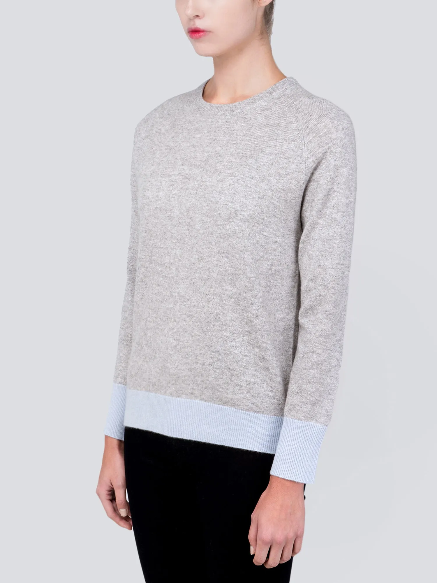 Classic Crew Neck Sweater_CB_Light Grey/Baby Blue
