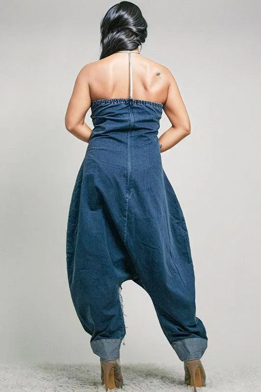 DENIM HAREM TUBE JUMPSUIT