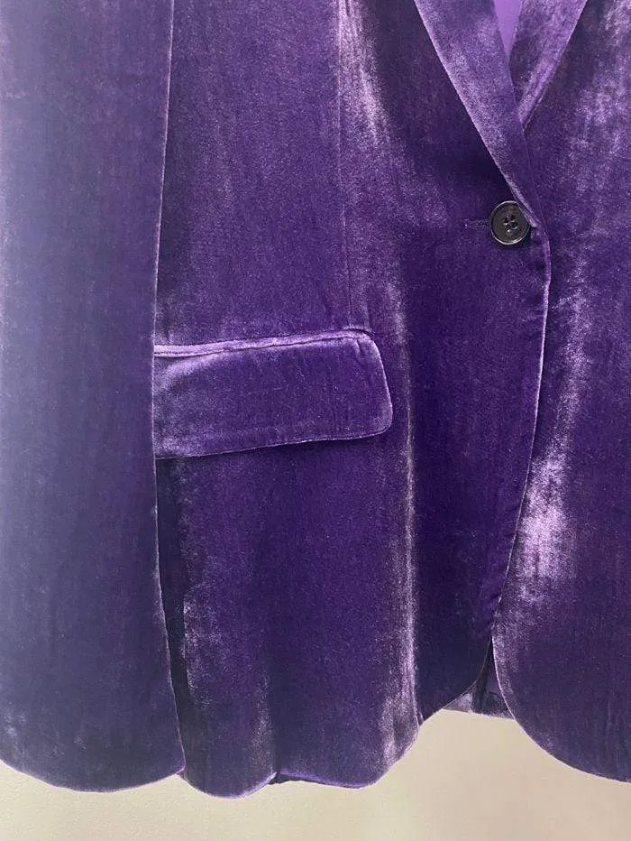Marc Cain Collections Purple Fine Velvet Blazer PC 34.17 W20 741