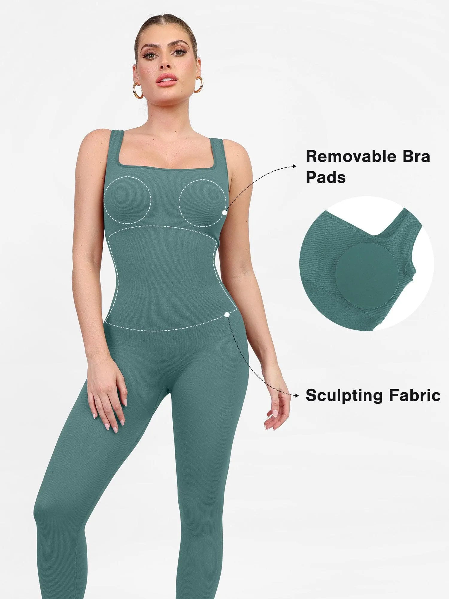 Shapewear Seamless Square Neck Workout Jumpsuit or Romper