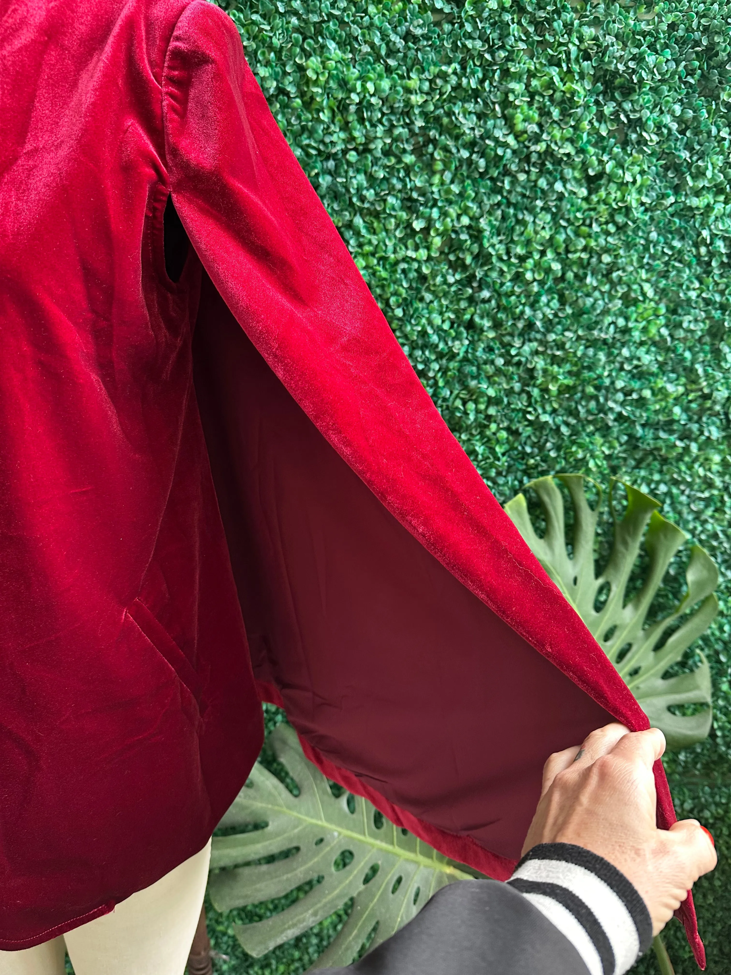 Vintage Velvet Evening Cloak Cape Opera Coat Burgundy