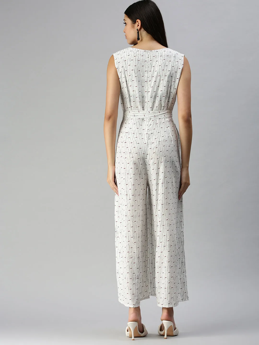 Women's White Printed Jumpsuits