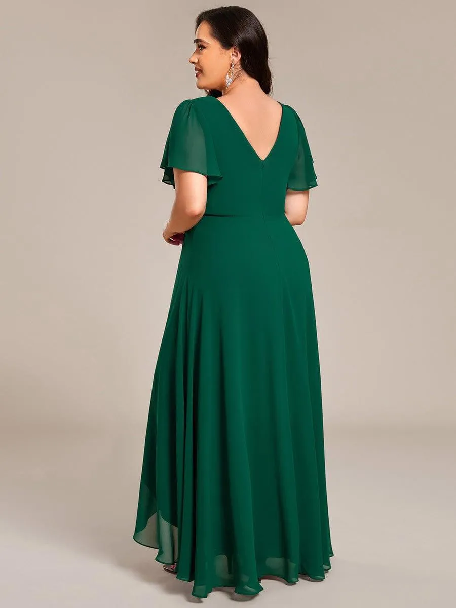 Yolanda | Plus Size V-Neck Rhinestone Waist Chiffon Maxi Formal Evening Dress